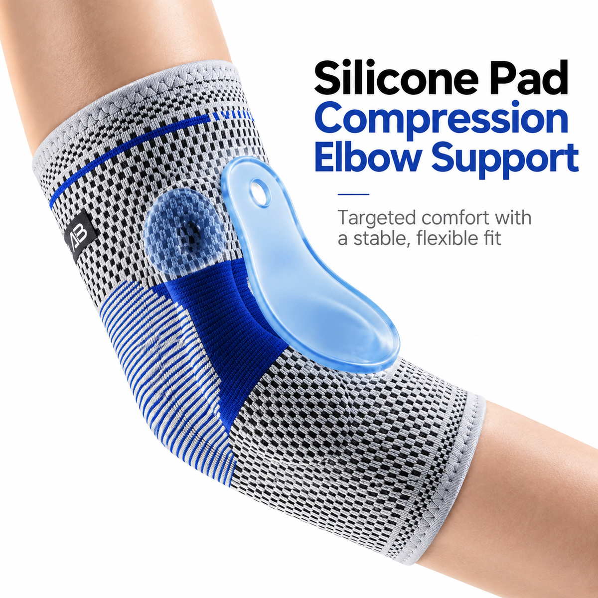 Silicone Pad Compression Elbow Sleeve with 3D Knit Support for Sports & Training