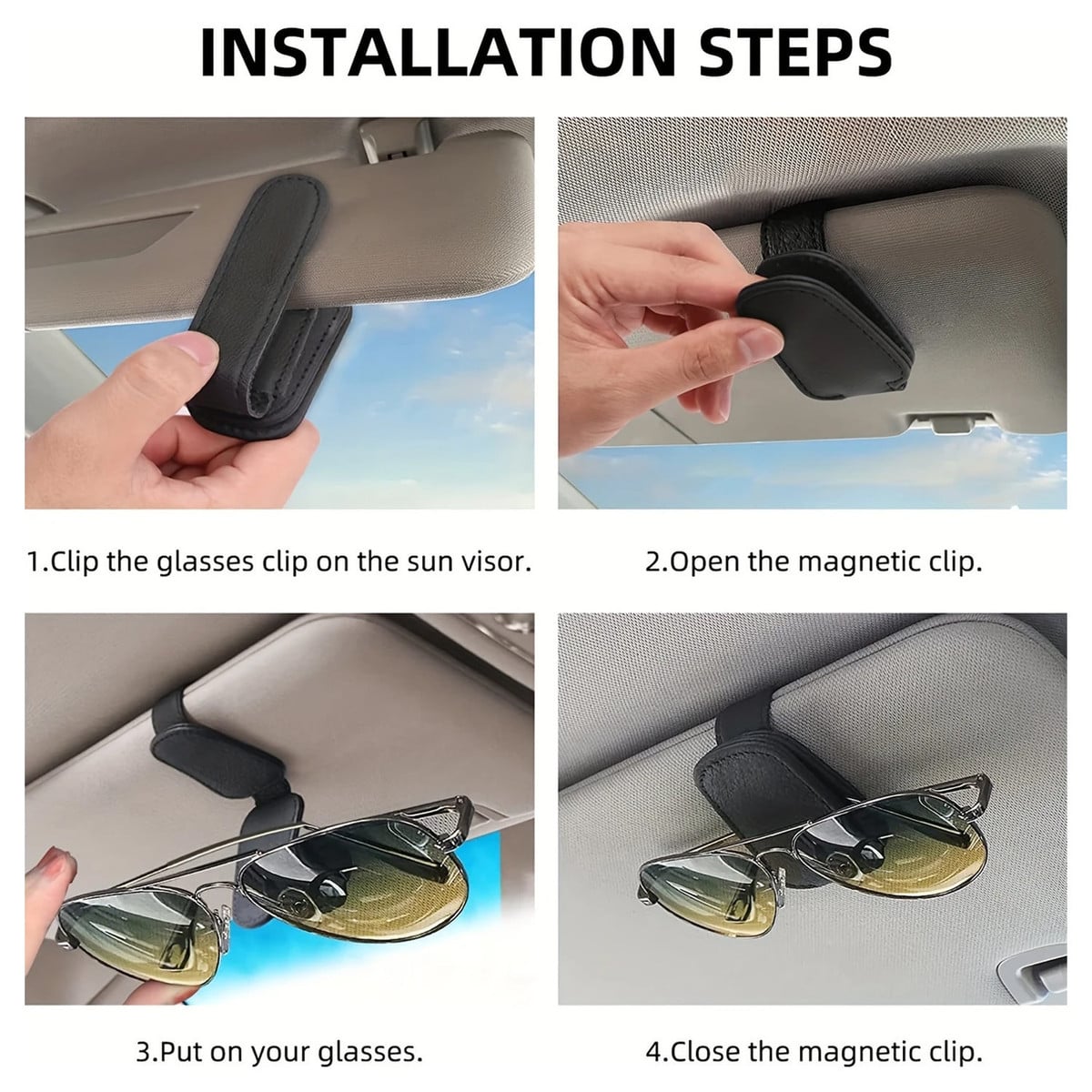 Stylish Magnetic Sunglass Holder, Magnetic Leather Sunglasses Holder and Ticket Card Clip