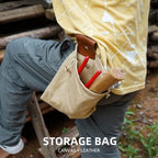 Foldable Canvas Belt Bag, Foldable Foraging Bag Outdoor Waxed Canvas Picking Fruit Drawstring Pouch Multi-Purpose Leather Belt Bag for Camping Hiking