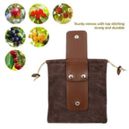 Foldable Canvas Belt Bag, Foldable Foraging Bag Outdoor Waxed Canvas Picking Fruit Drawstring Pouch Multi-Purpose Leather Belt Bag for Camping Hiking