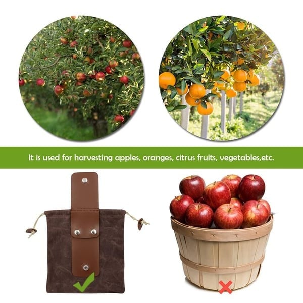 Foldable Canvas Belt Bag, Foldable Foraging Bag Outdoor Waxed Canvas Picking Fruit Drawstring Pouch Multi-Purpose Leather Belt Bag for Camping Hiking