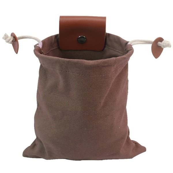 Foldable Canvas Belt Bag, Foldable Foraging Bag Outdoor Waxed Canvas Picking Fruit Drawstring Pouch Multi-Purpose Leather Belt Bag for Camping Hiking