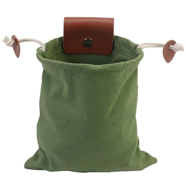 Foldable Canvas Belt Bag, Foldable Foraging Bag Outdoor Waxed Canvas Picking Fruit Drawstring Pouch Multi-Purpose Leather Belt Bag for Camping Hiking
