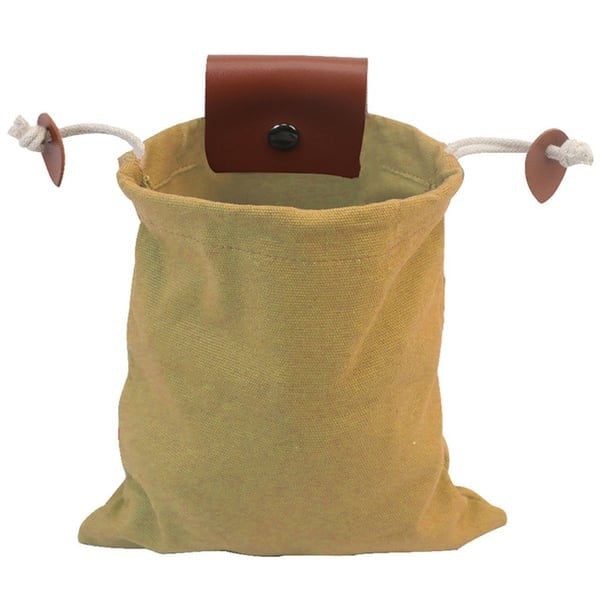 Foldable Canvas Belt Bag, Foldable Foraging Bag Outdoor Waxed Canvas Picking Fruit Drawstring Pouch Multi-Purpose Leather Belt Bag for Camping Hiking