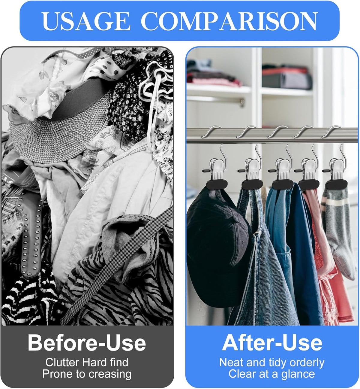 Laundry Hook Hanger Clips, Heavy Hanger Clips for Closet, Laundry Hooks Hanging Clips with, Clothespin for Clothes Pants