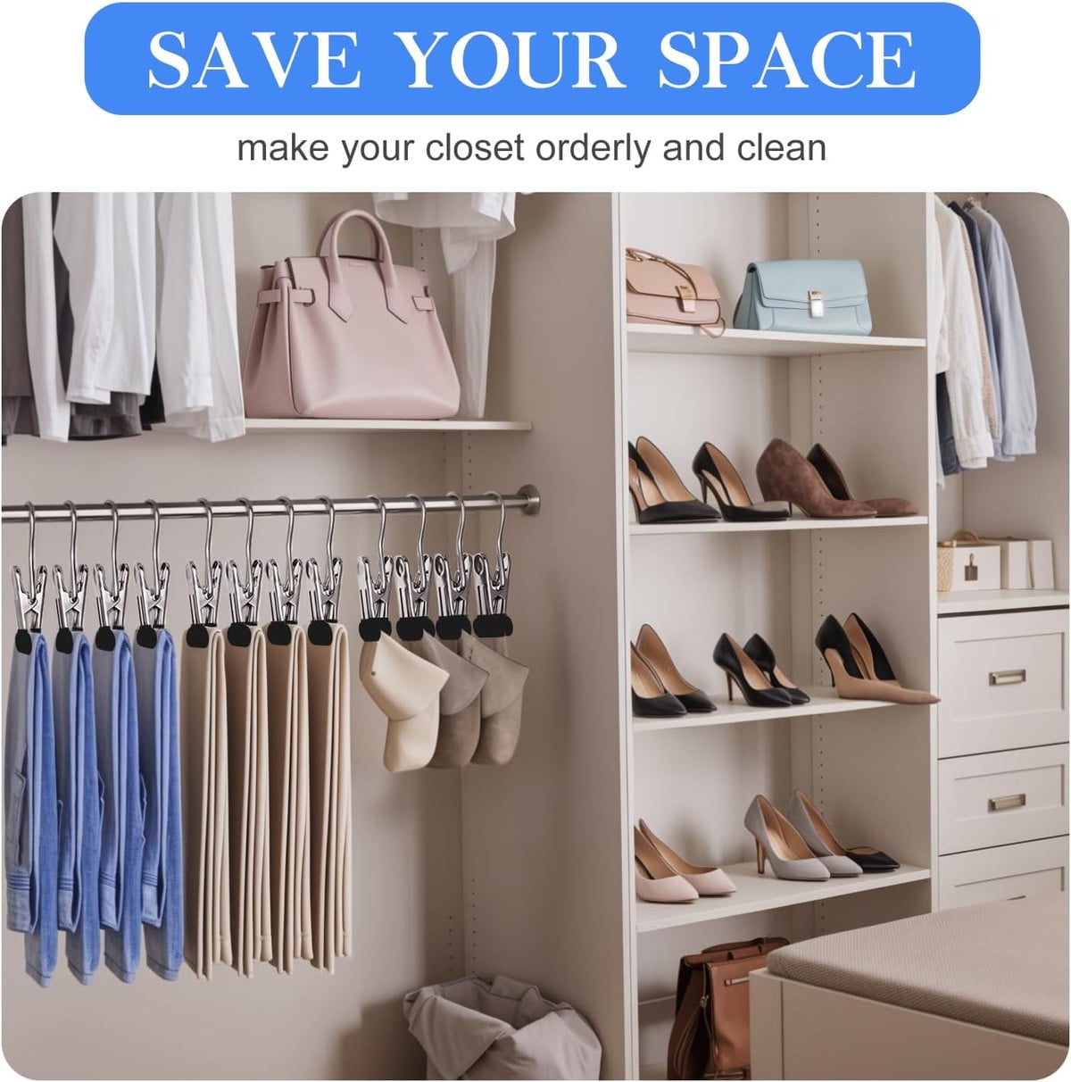Laundry Hook Hanger Clips, Heavy Hanger Clips for Closet, Laundry Hooks Hanging Clips with, Clothespin for Clothes Pants