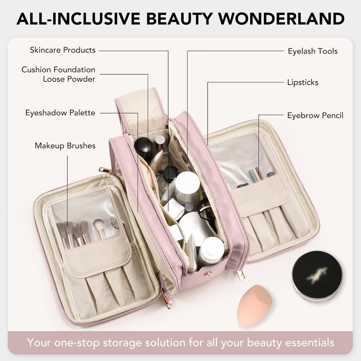 Large-Capacity Travel Cosmetic Makeup Bag, Portable Cosmetic Bag