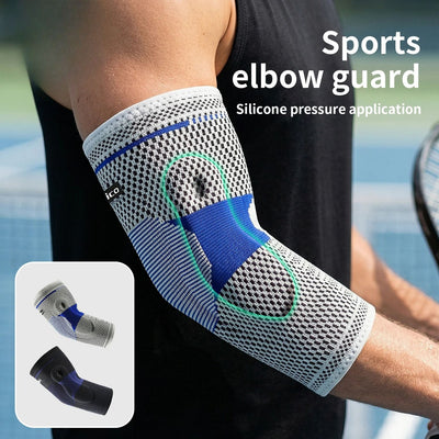 Silicone Pad Compression Elbow Sleeve with 3D Knit Support for Sports & Training