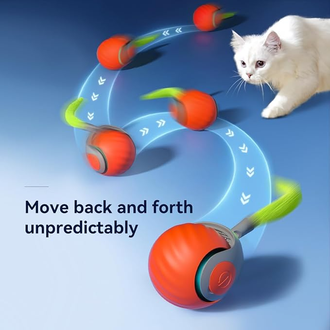 Interactive Electric Rolling Ball with Teasing Tail,Automatic Cat Toy with Tail, Electric Rolling Ball on Carpet