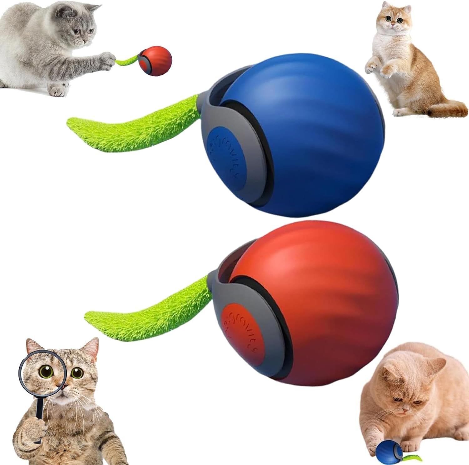 Interactive Electric Rolling Ball with Teasing Tail,Automatic Cat Toy with Tail, Electric Rolling Ball on Carpet