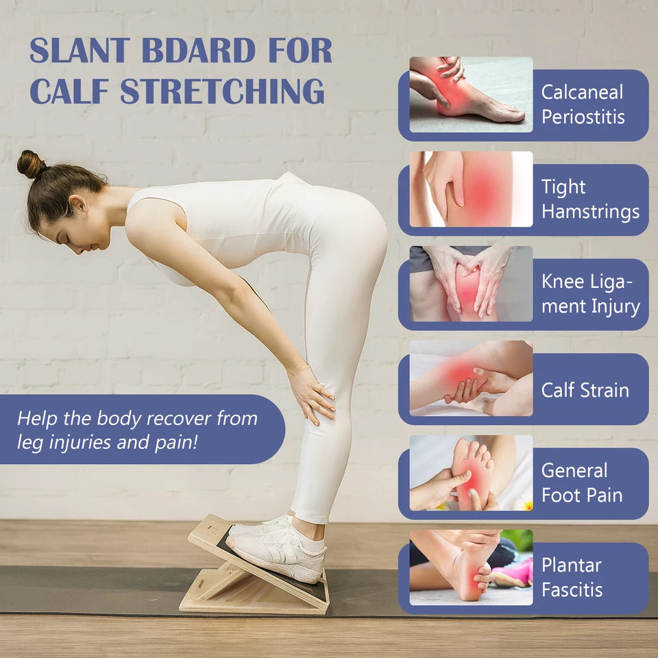5-Level Adjustable Wooden Slant Board for Calf Stretching & Mobility Training