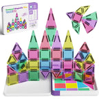 Mini Magnetic Tiles Building Blocks 40PCS - Montessori Educational Magnet Travel Construction Set with Iron Storage Box, Airplane Activities Toys