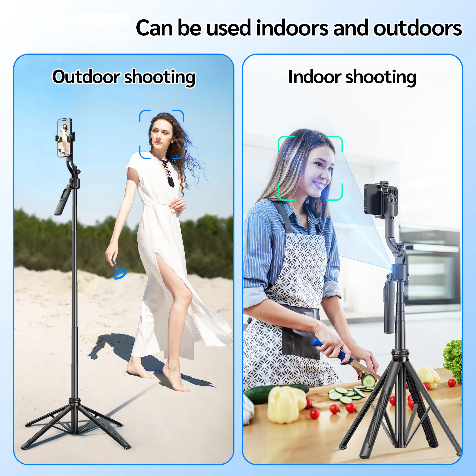 Tripod 360°Auto-Rotation AI Tracking Remote Control Bluetooth Shooting Quadrapod Selfie Stick Stabilizer Optional Fill Light