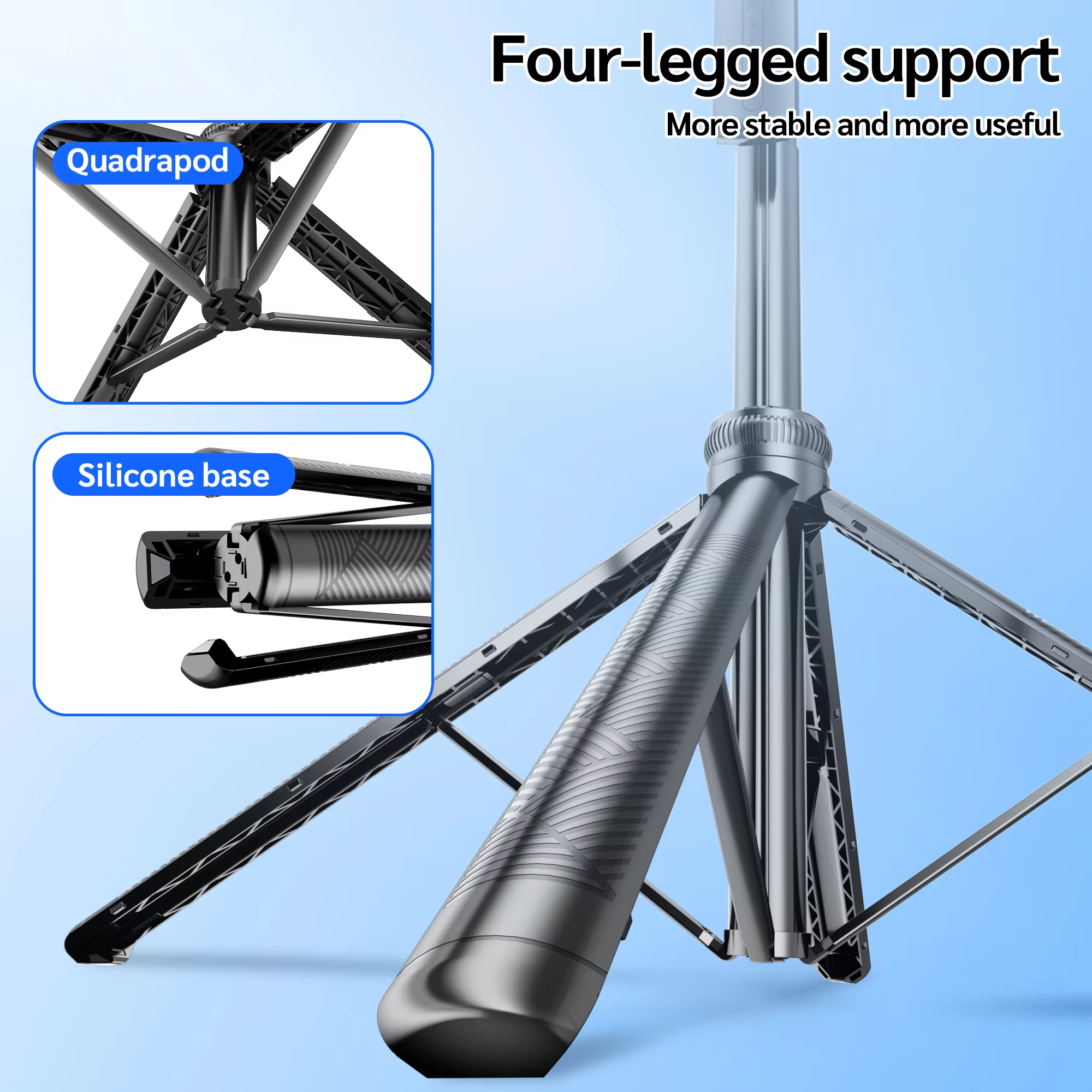 Tripod 360°Auto-Rotation AI Tracking Remote Control Bluetooth Shooting Quadrapod Selfie Stick Stabilizer Optional Fill Light