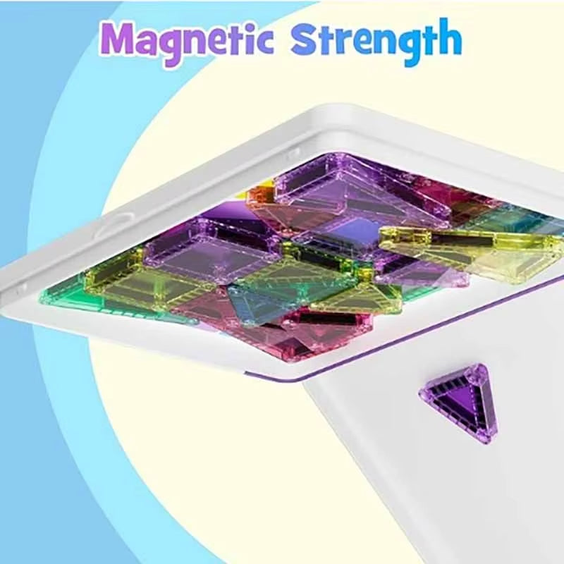 Mini Magnetic Tiles Building Blocks 40PCS - Montessori Educational Magnet Travel Construction Set with Iron Storage Box, Airplane Activities Toys
