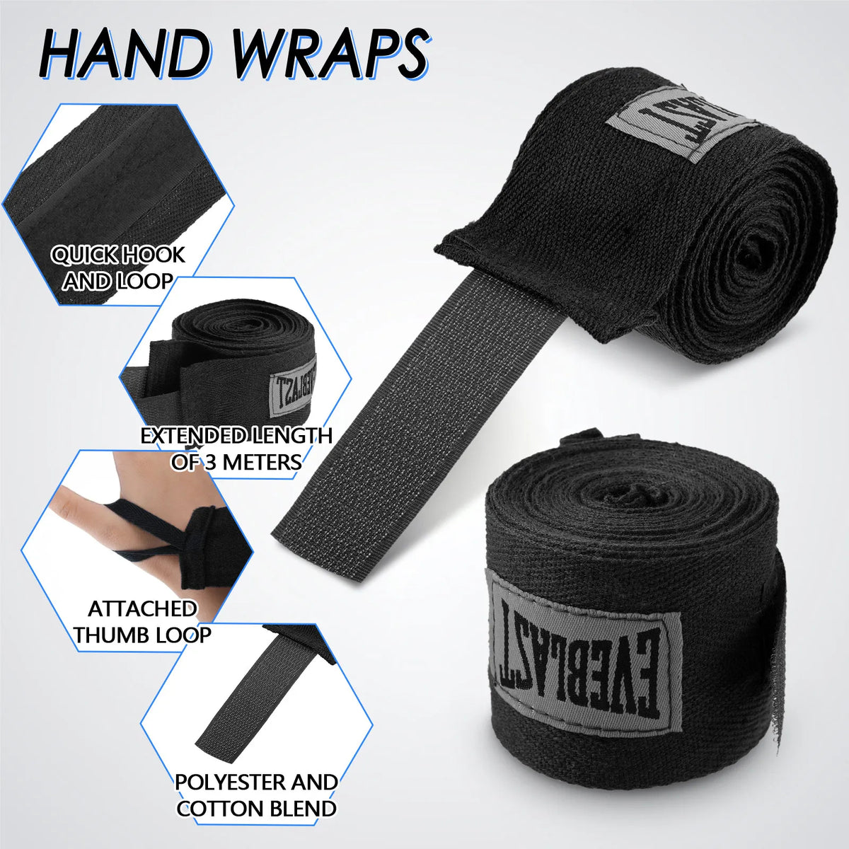 Boxing Hand Wrap Set with Thumb Loops - 2Pcs