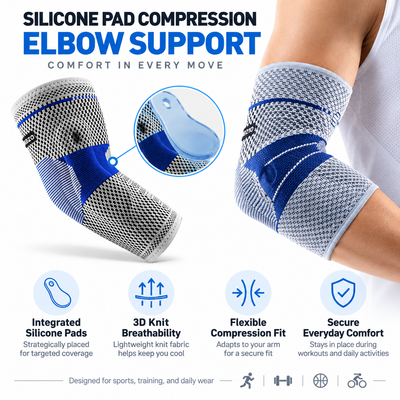Silicone Pad Compression Elbow Sleeve with 3D Knit Support for Sports & Training
