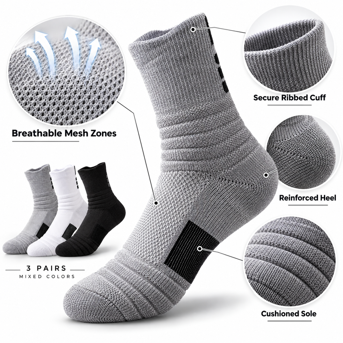 Men’s Compression Sports Socks - Set 3-Pair