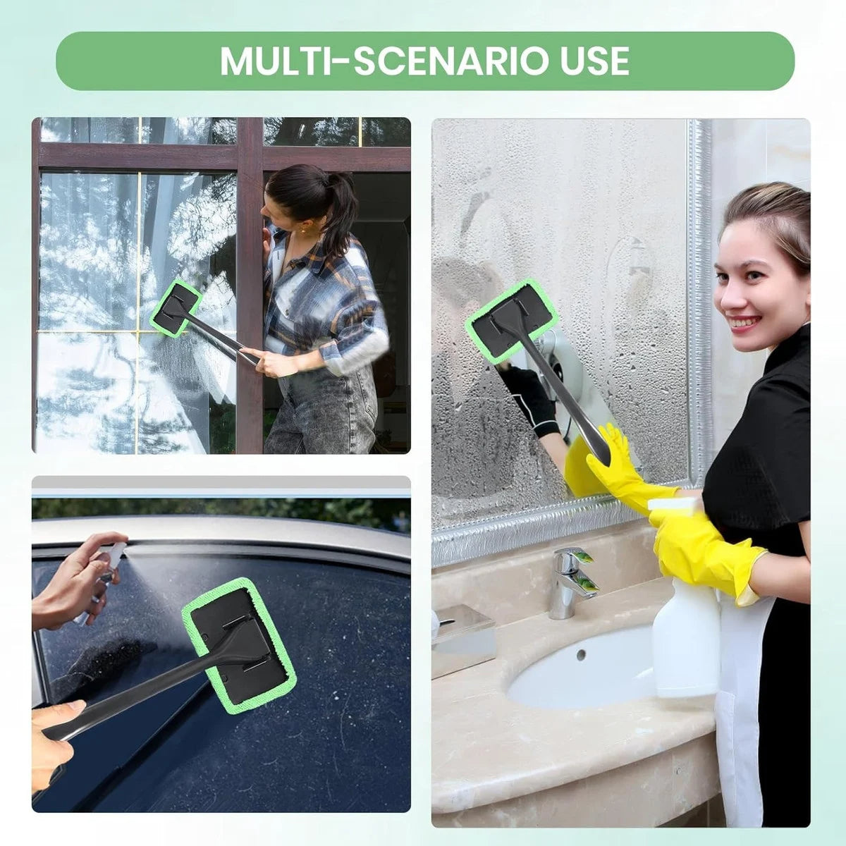 Windshield Cleaner Tool, Car Interior Window Detailing Cleaning Kit with Extendable Handle