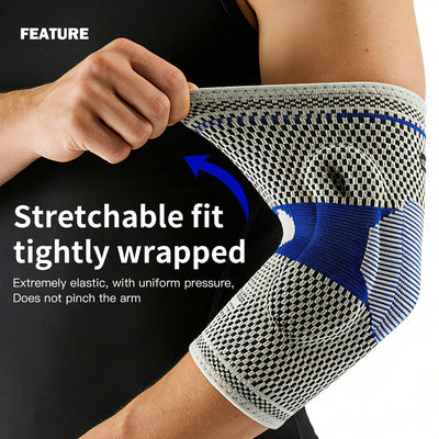 Silicone Pad Compression Elbow Sleeve with 3D Knit Support for Sports & Training