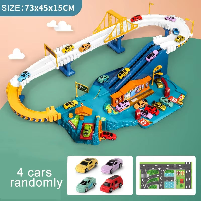 King Size Dinosaur Race Track Playset Toys for Kids With 10Mini Car Ramp Track Adventure Car Garage Parking Toy