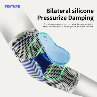 Silicone Pad Compression Elbow Sleeve with 3D Knit Support for Sports & Training