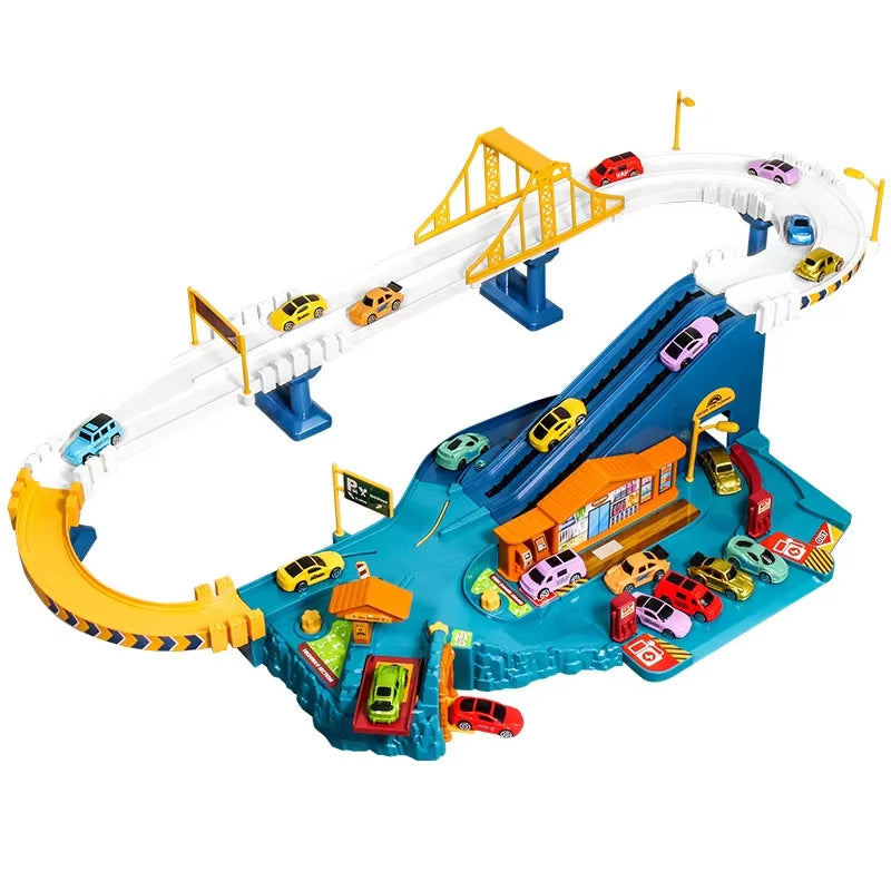 King Size Dinosaur Race Track Playset Toys for Kids With 10Mini Car Ramp Track Adventure Car Garage Parking Toy