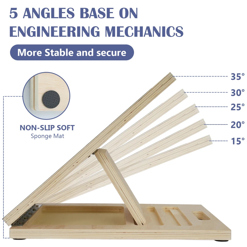 5-Level Adjustable Wooden Slant Board for Calf Stretching & Mobility Training