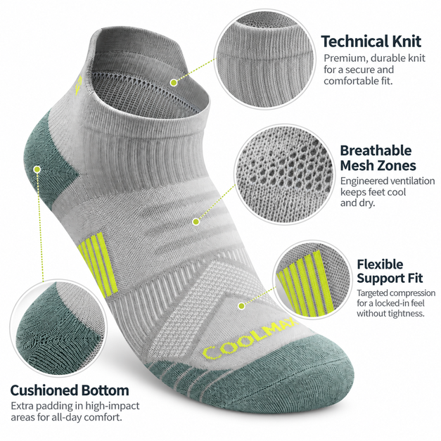 Performance Compression Socks with Cushioned Sole & Breathable Mesh