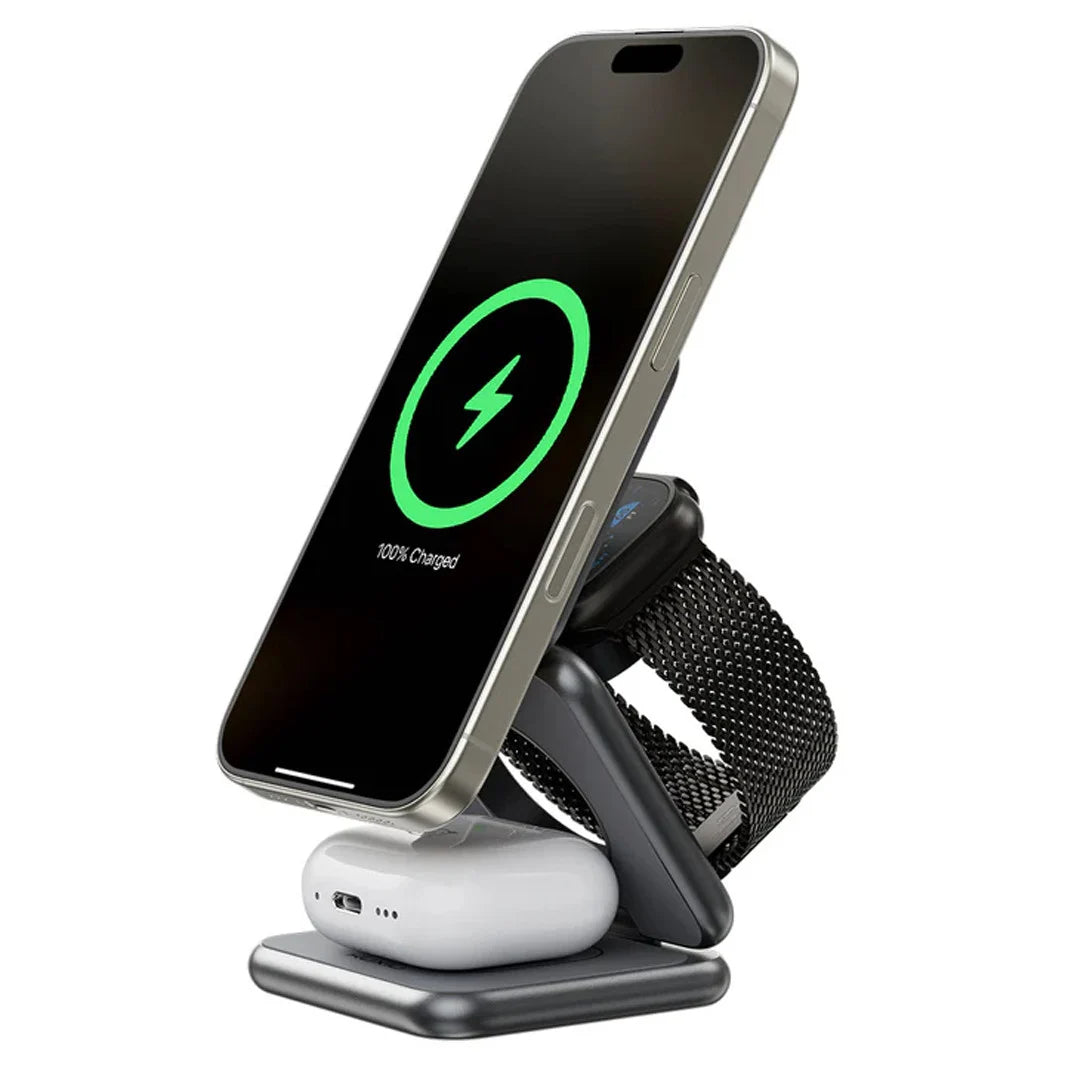 SnapFold 3-in-1 Magnetic Charging Station, Fast Charger, Foldable, Wireless
