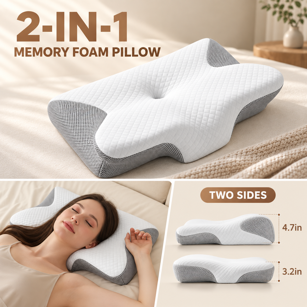Contour Memory Foam Pillow for Side & Back Sleep Comfort