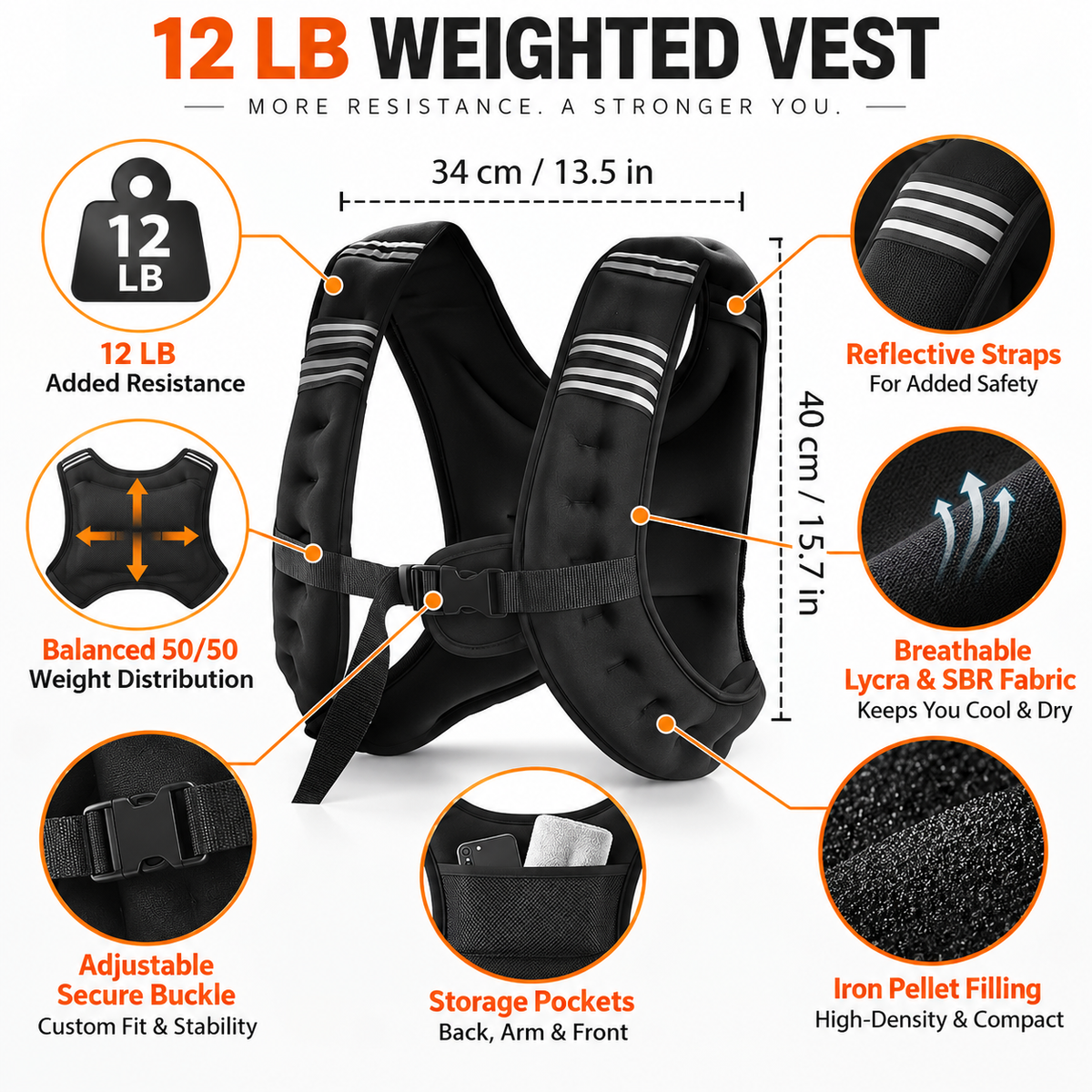 12LB Weighted Vest for Stronger Workouts & Endurance