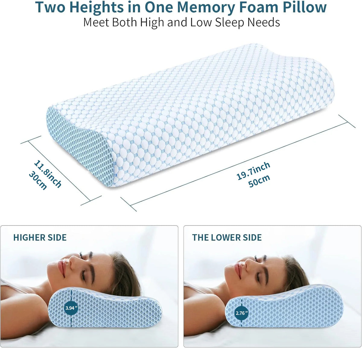 Cooling Contour Memory Foam Pillow with Dual-Height Design