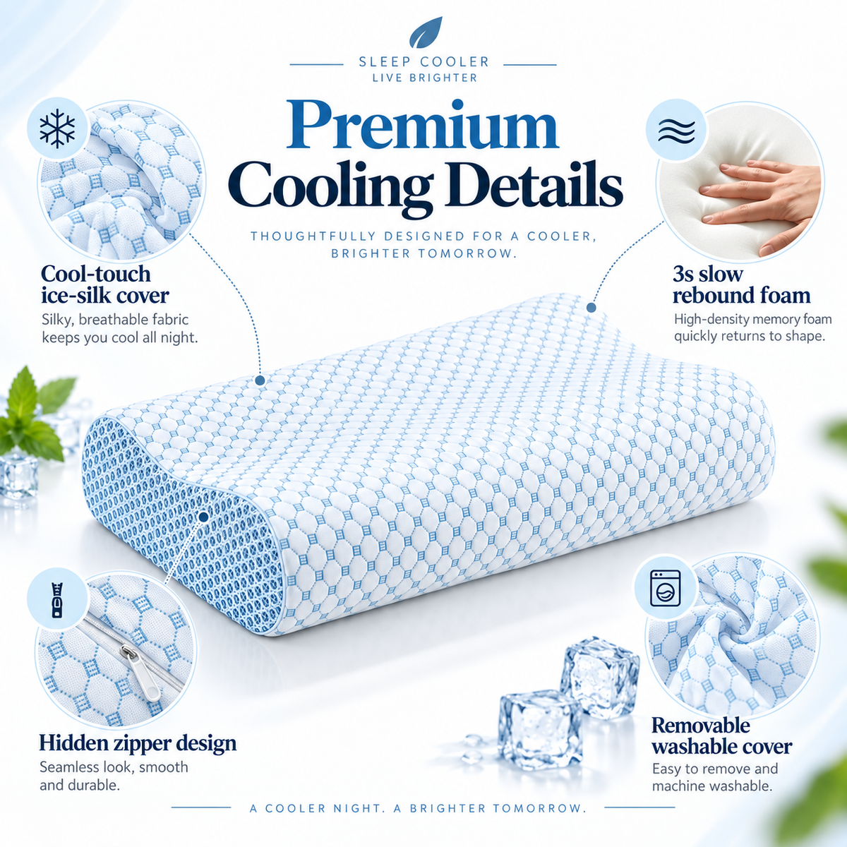 Cooling Contour Memory Foam Pillow with Dual-Height Design