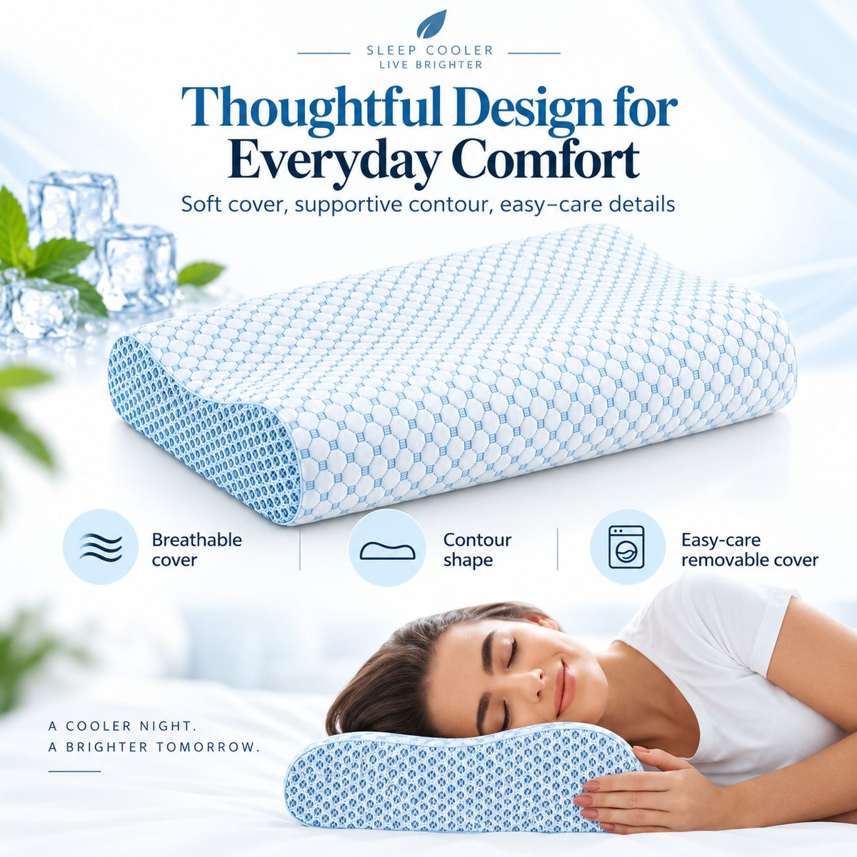 Cooling Contour Memory Foam Pillow with Dual-Height Design