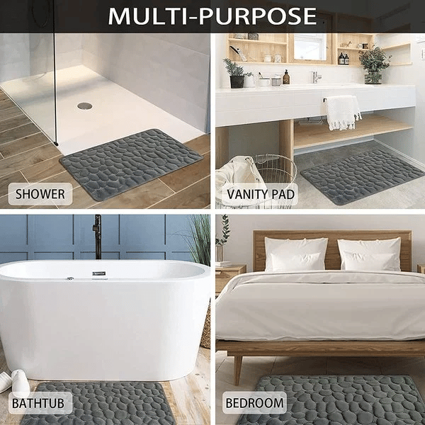 Cobblestone Embossed Bathroom Bath Mat, Memory Foam Bath Mat, Non-Slip Bathroom Floor Mats
