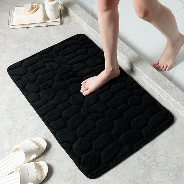 Cobblestone Embossed Bathroom Bath Mat, Memory Foam Bath Mat, Non-Slip Bathroom Floor Mats