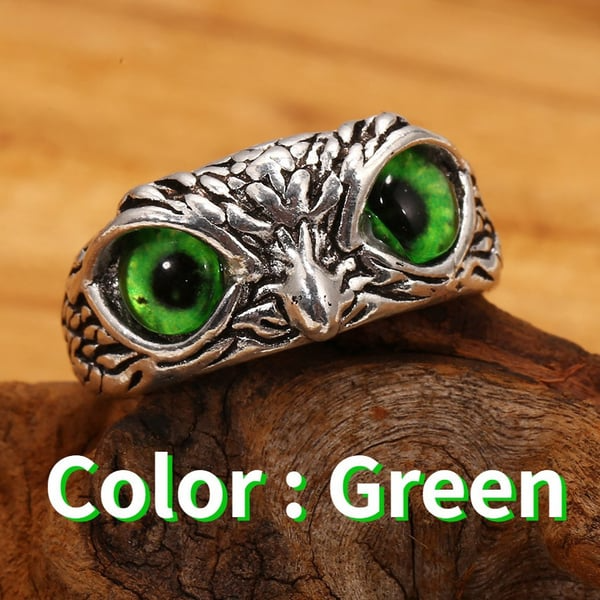 New Adjustable Owl Ring, Vintage Cute Blue Eye Owl Ring for Women Men