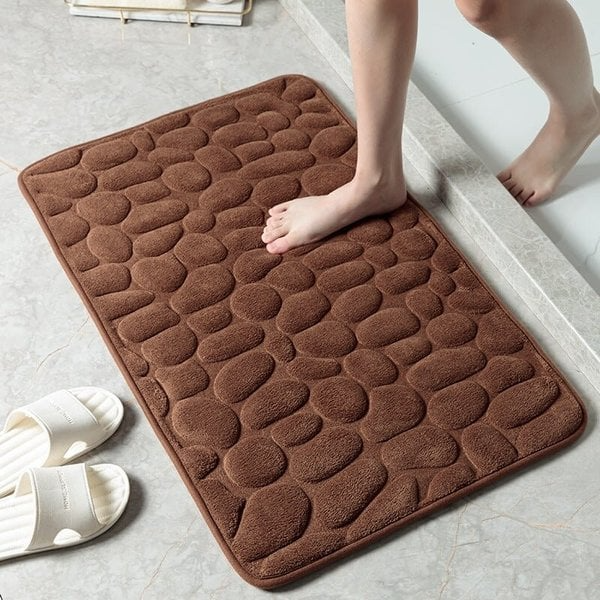 Cobblestone Embossed Bathroom Bath Mat, Memory Foam Bath Mat, Non-Slip Bathroom Floor Mats