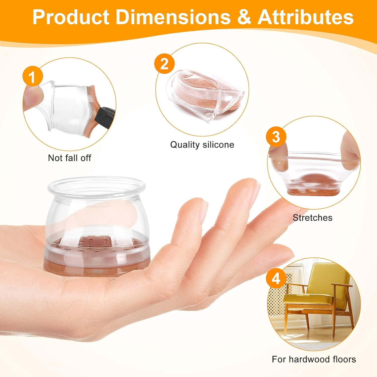 Transparent Chair Leg Floor Protector, Chair Leg Floor Protectors for Hardwood Floors