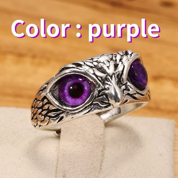 New Adjustable Owl Ring, Vintage Cute Blue Eye Owl Ring for Women Men