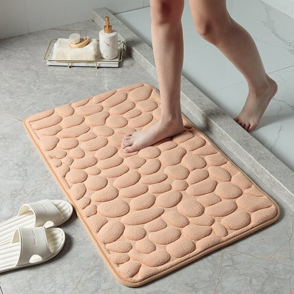 Cobblestone Embossed Bathroom Bath Mat, Memory Foam Bath Mat, Non-Slip Bathroom Floor Mats