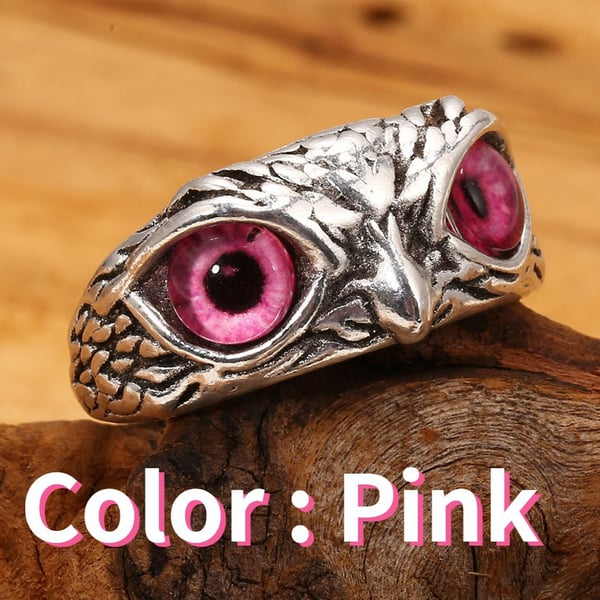 New Adjustable Owl Ring, Vintage Cute Blue Eye Owl Ring for Women Men