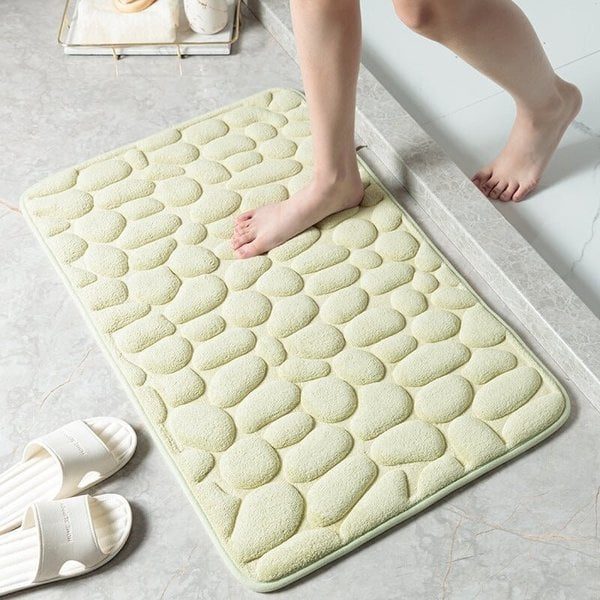 Cobblestone Embossed Bathroom Bath Mat, Memory Foam Bath Mat, Non-Slip Bathroom Floor Mats