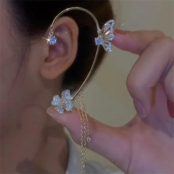 Butterfly Tassel Style Zircon Earrings for Women No Piercing Zircon Butterfly Ear Clip