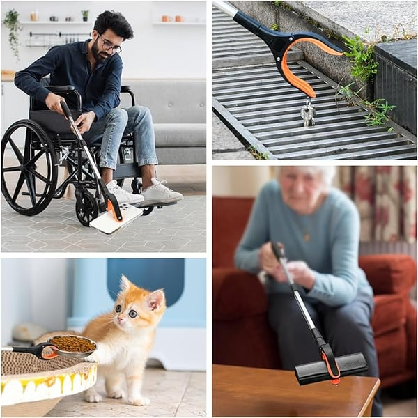Foldable Grabber With 360° Swivel Clip, Foldable Reacher Grabber Pickup Tool with 360° Rotating Jaw & Magnet