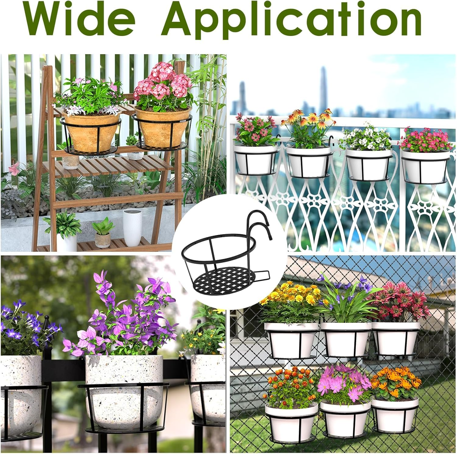 Hanging Flower Stand, Iron Hanging Plant Holder Over The Rail Metal Fence Planters