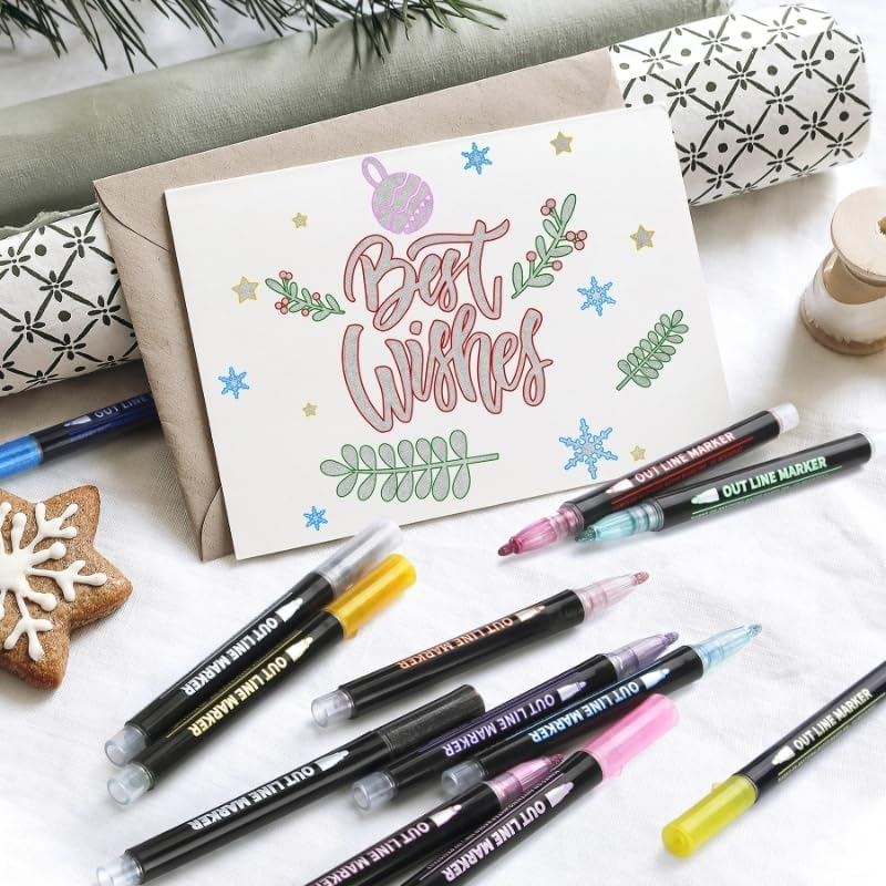 Marker Pen for Highlight, Shimmer Outline Glitter Markers
