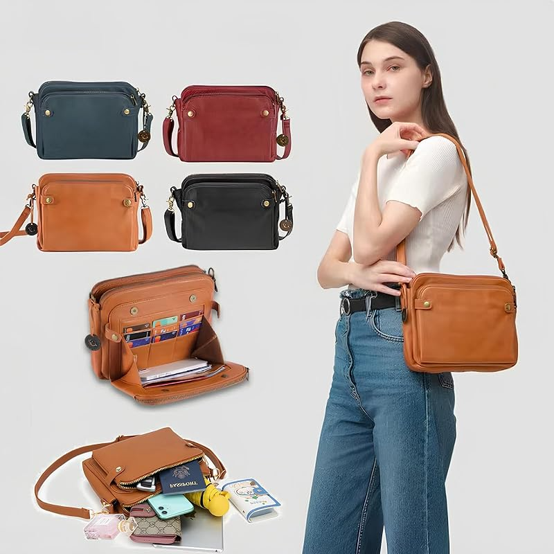 Crossbody Leather Shoulder Bags and Clutches, Purse With Built Multiple Compartments