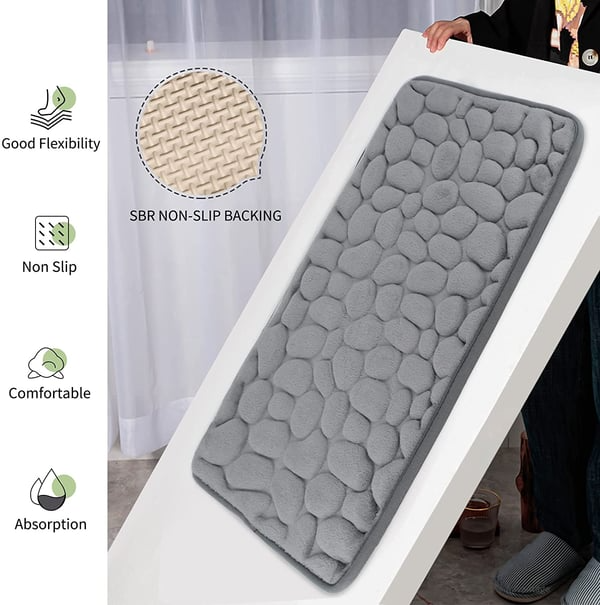 Cobblestone Embossed Bathroom Bath Mat, Memory Foam Bath Mat, Non-Slip Bathroom Floor Mats